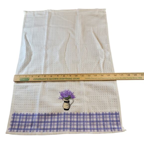 4 Lavender Kitchen Towels Lavien Embroidered Waffle Cotton Blend  Purple Plaid - Picture 8 of 9